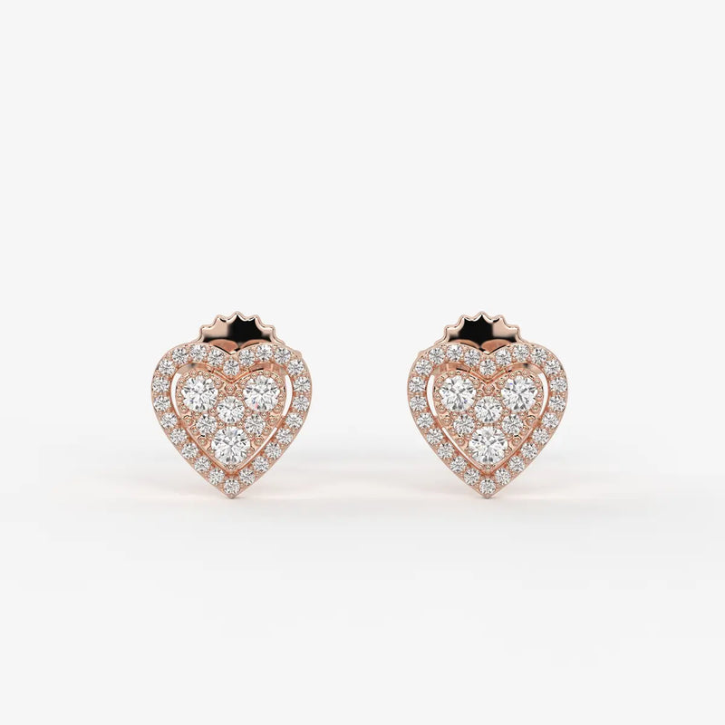 Amorette Cluster Heart Diamond Stud Earrings