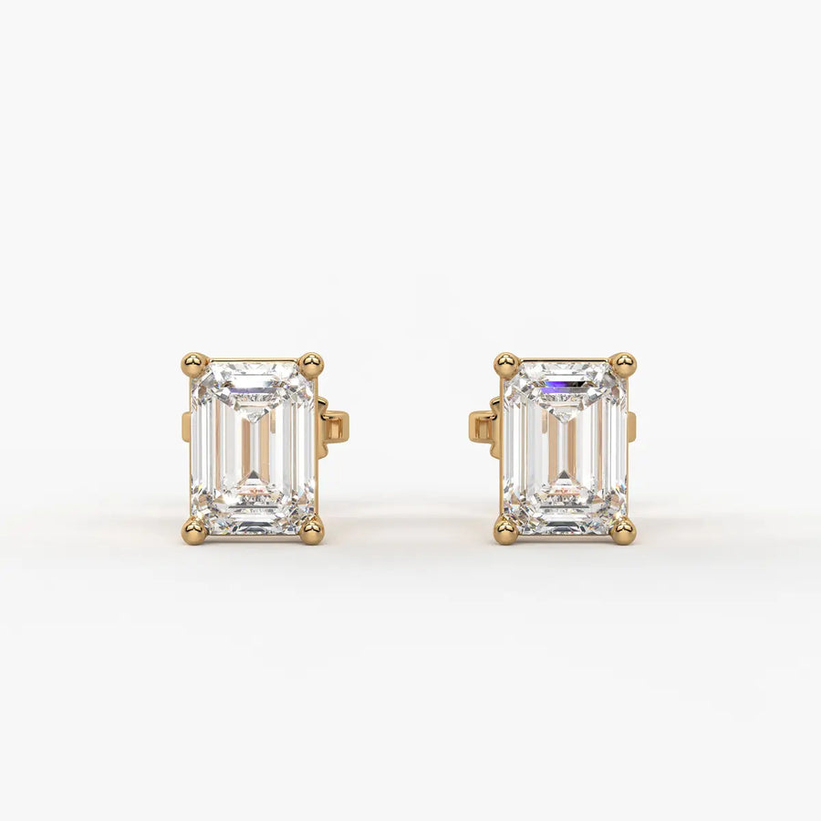 Esmera Emerald Diamond Solitaire Stud Earrings