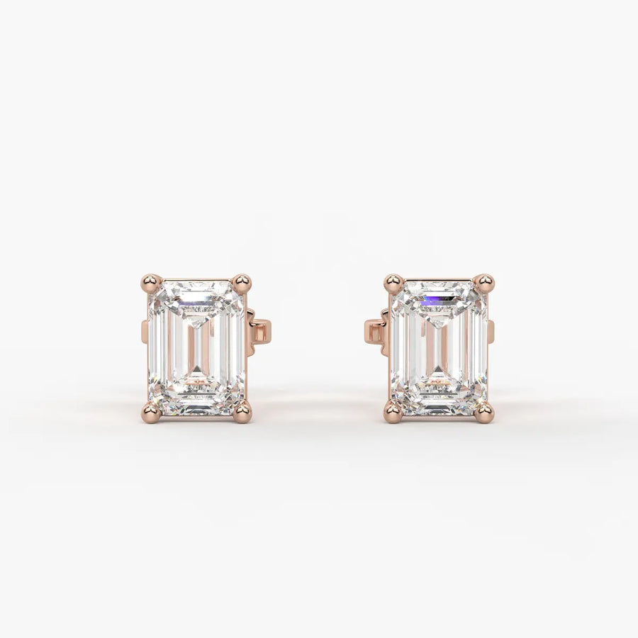 Esmera Emerald Diamond Solitaire Stud Earrings