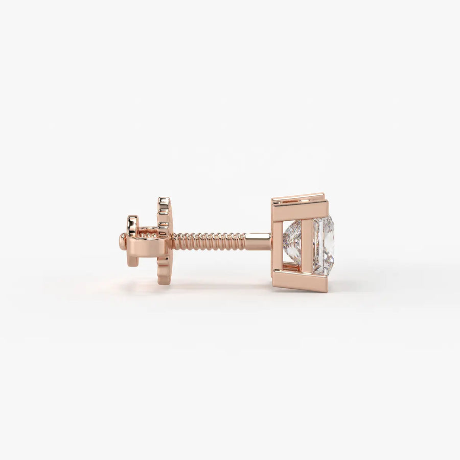 Pristelle Princess Diamond Solitaire Stud Earrings