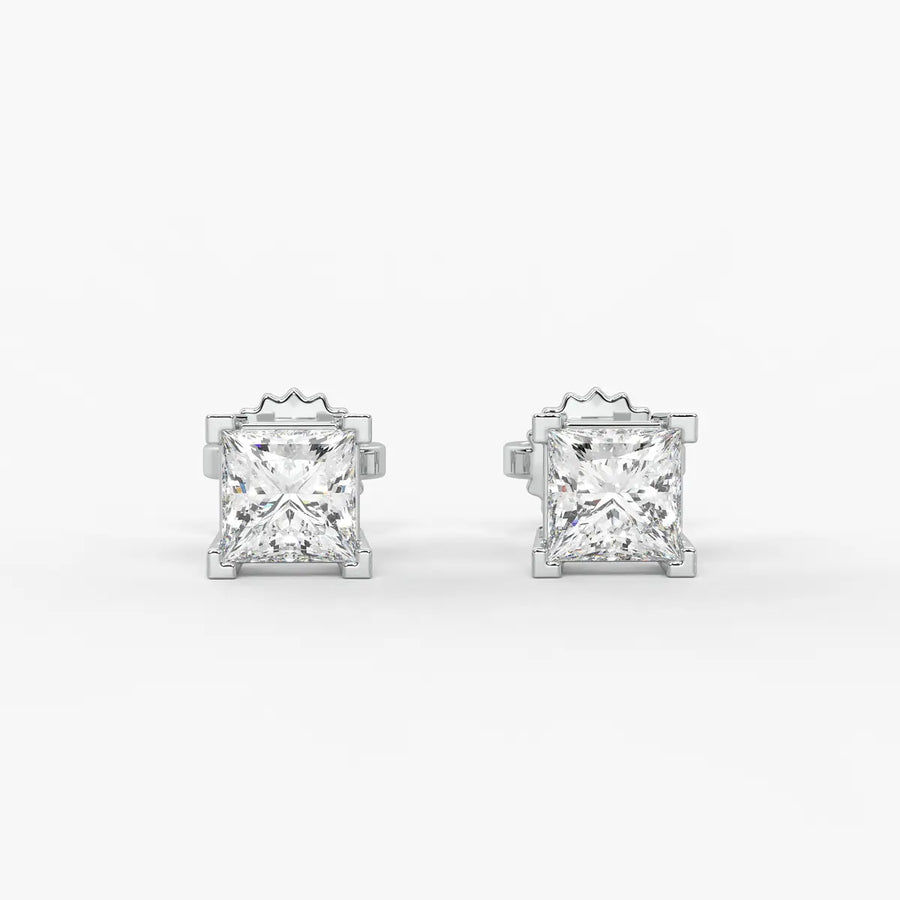 Pristelle Princess Diamond Solitaire Stud Earrings