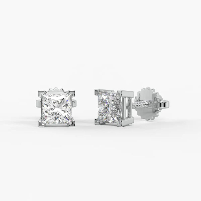 Pristelle Princess Diamond Solitaire Stud Earrings