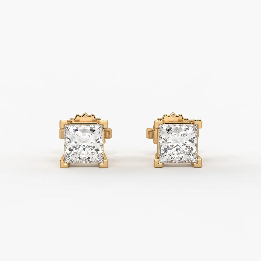Pristelle Princess Diamond Solitaire Stud Earrings