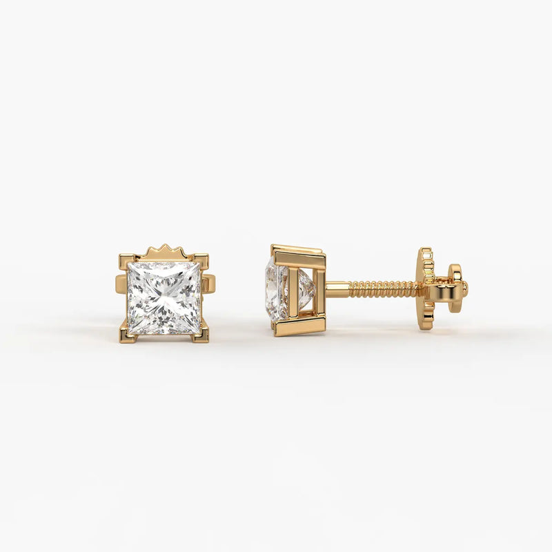Pristelle Princess Diamond Solitaire Stud Earrings