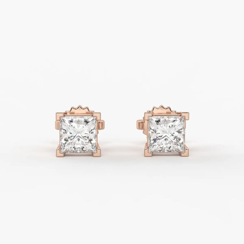 Pristelle Princess Diamond Solitaire Stud Earrings