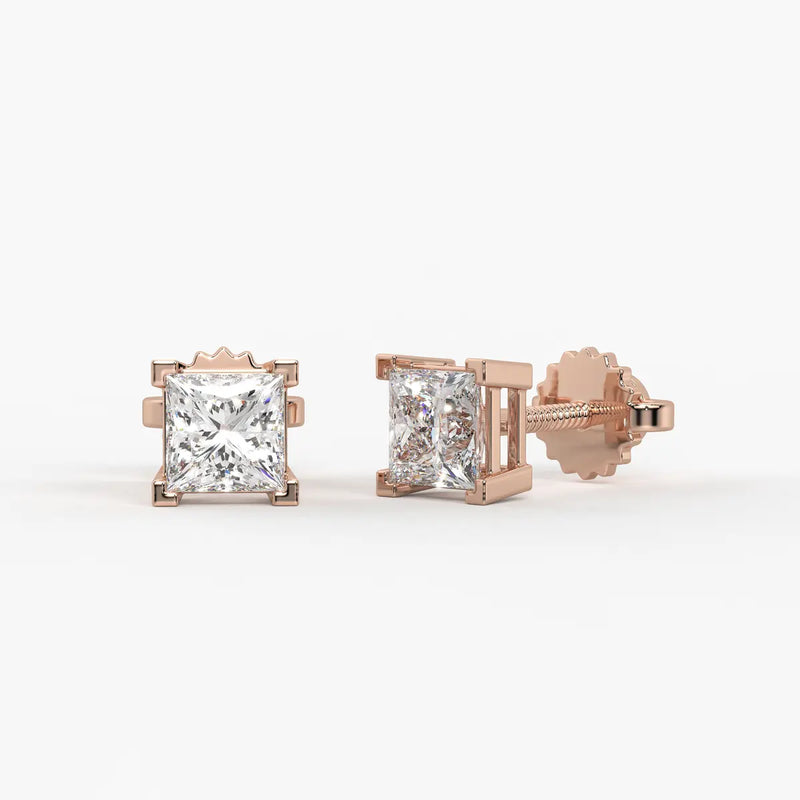 Pristelle Princess Diamond Solitaire Stud Earrings